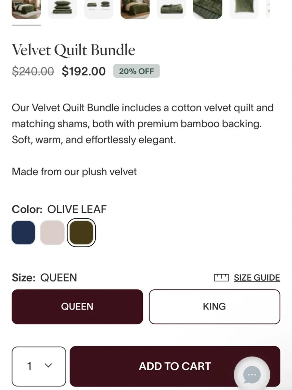 Sunday Citizen Olive Leaf Velvet & Bamboo Queen Quilt & 2 STD Shams Set.